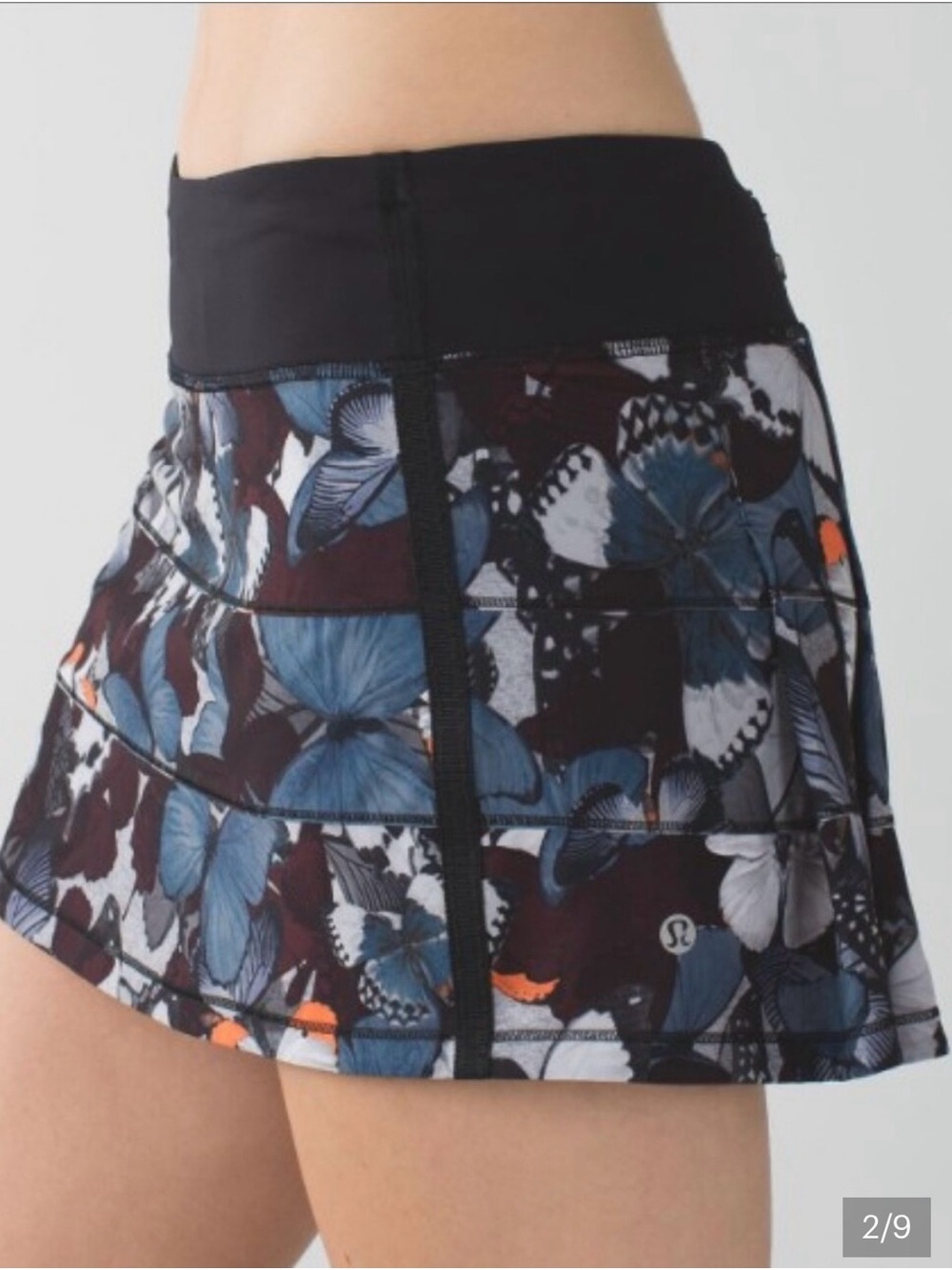 Lululemon athletica Black Waistband Blue Floral-Print Active Skirt